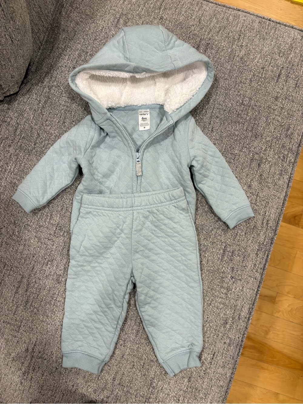 Carter's Light Blue Quilted Hooded One-Piece